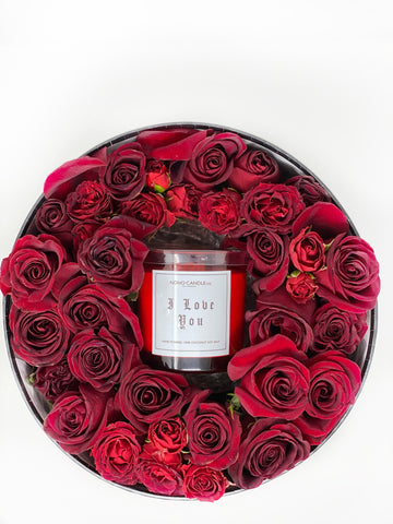 I Love You / Te Amo Flower Box with small wood wick Candle